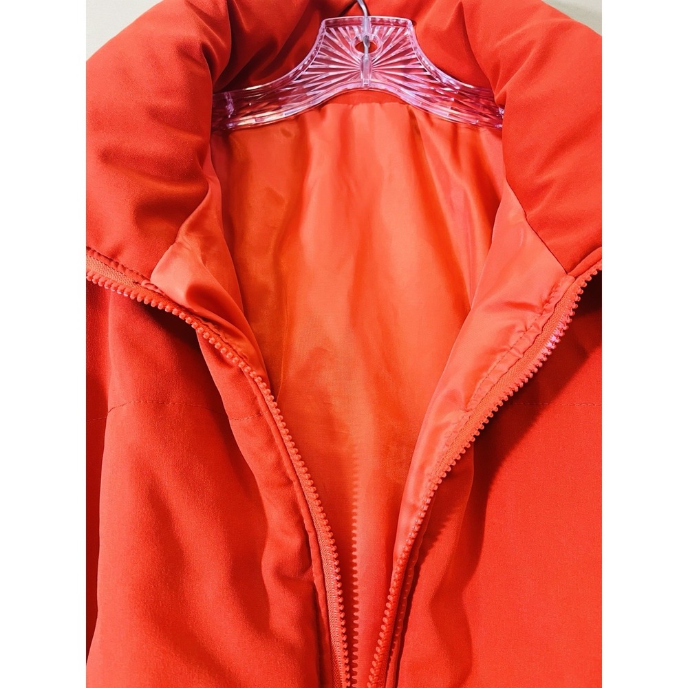 Orange Puffer Jacket Womens Zip Up Quilted Winter Coat Ribbed Cuffs Medium - Picture 4 of 13